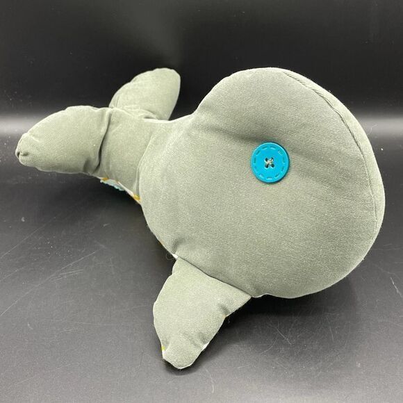 Scrappy Ideas LB Gray Whale Blue Button Eyes Yellow White Stuffed Plush Animal - Picture 1 of 7